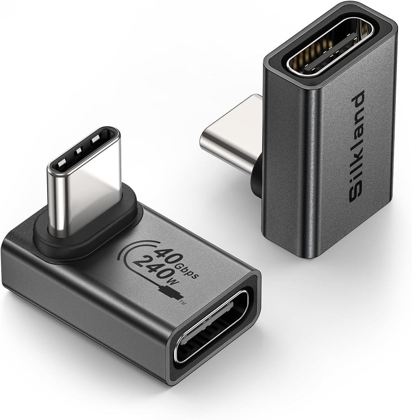 Silkland USB C 90 Degree Right Angle Adapter 2 Pack, [8K 60Hz, 240W 40Gbps] Male