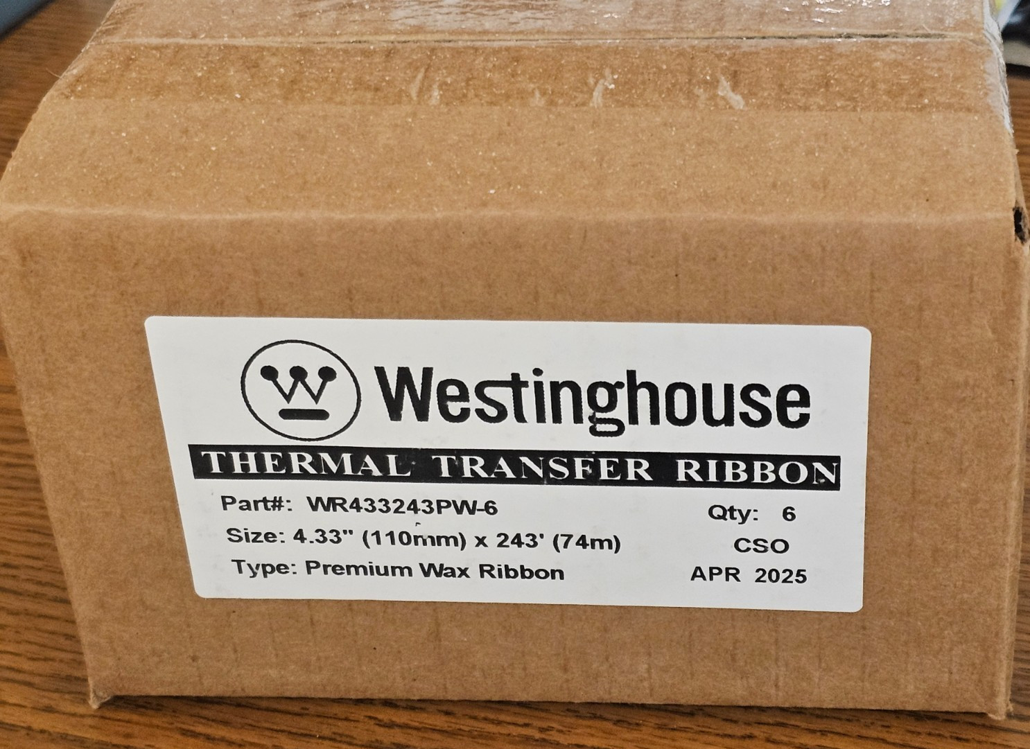Westinghouse Thermal Transfer Ribbon, 4.33" x 243', 0.5" Core, Compatible with Z