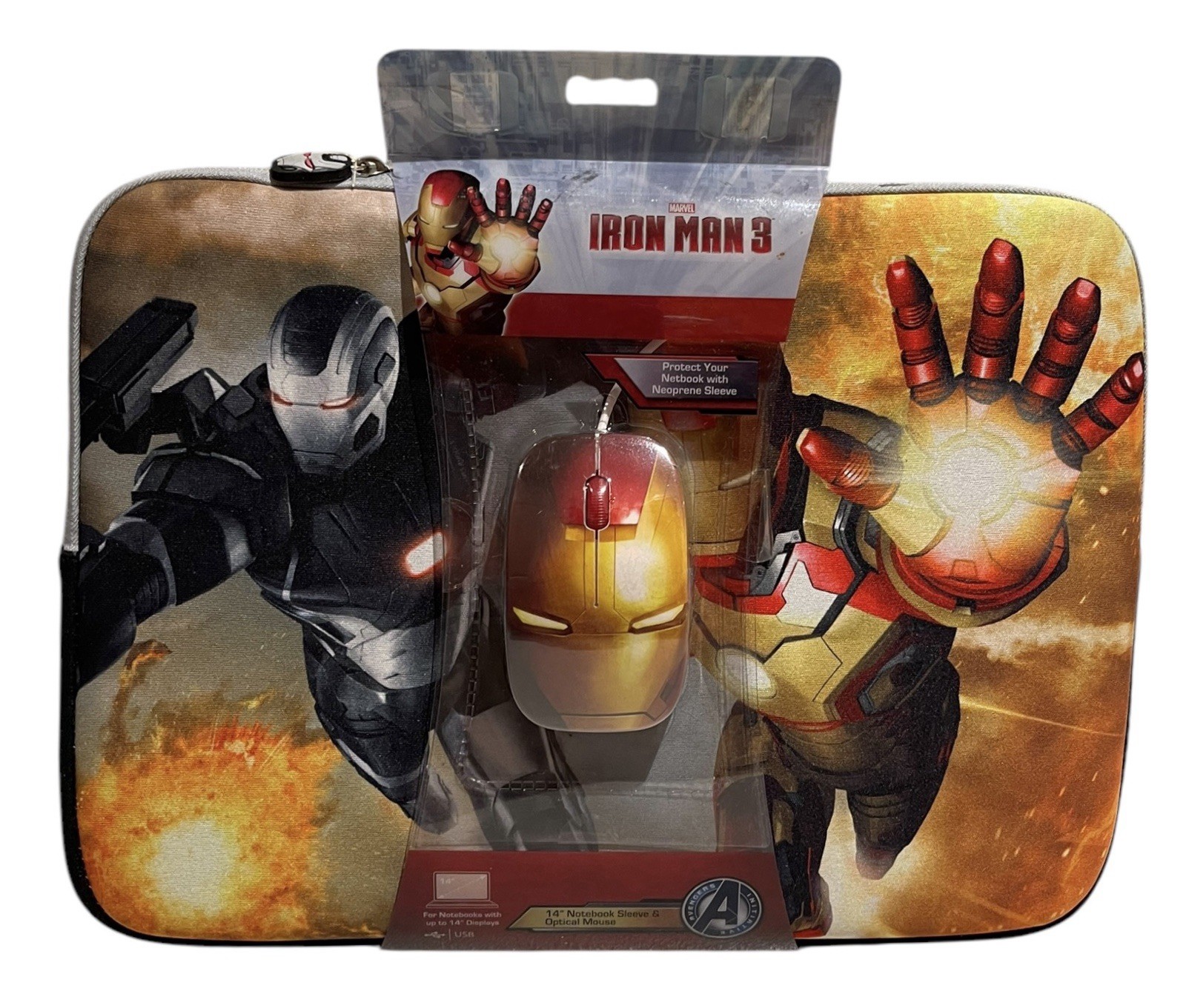 MARVEL IRON MAN 3 NOTEBOOK SLEEVE PLUS OPTICAL MOUSE FOR NOTEBOOKS UP TO 14"
