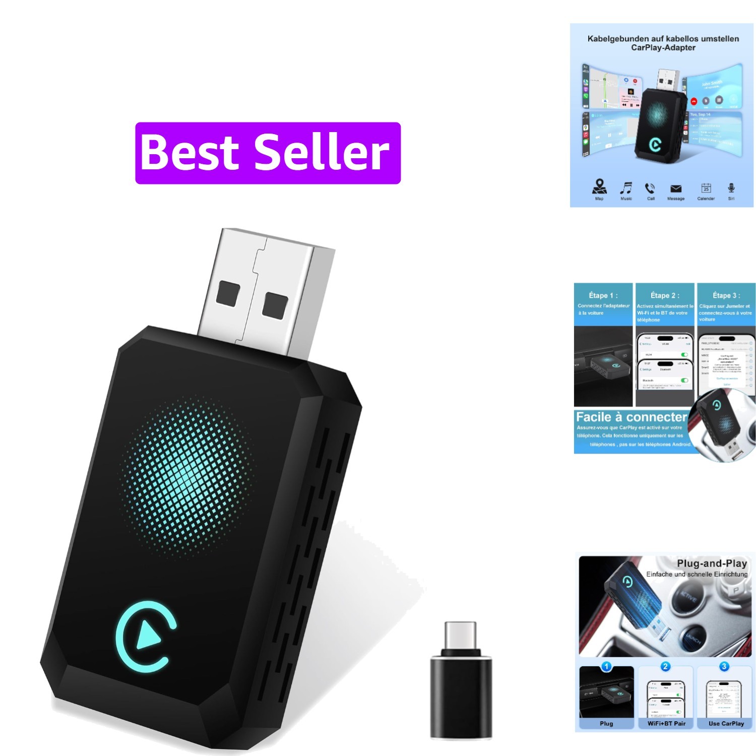 Wireless Carplay Adapter, Convert Wired to Wireless CarPlay, Compatible with ...