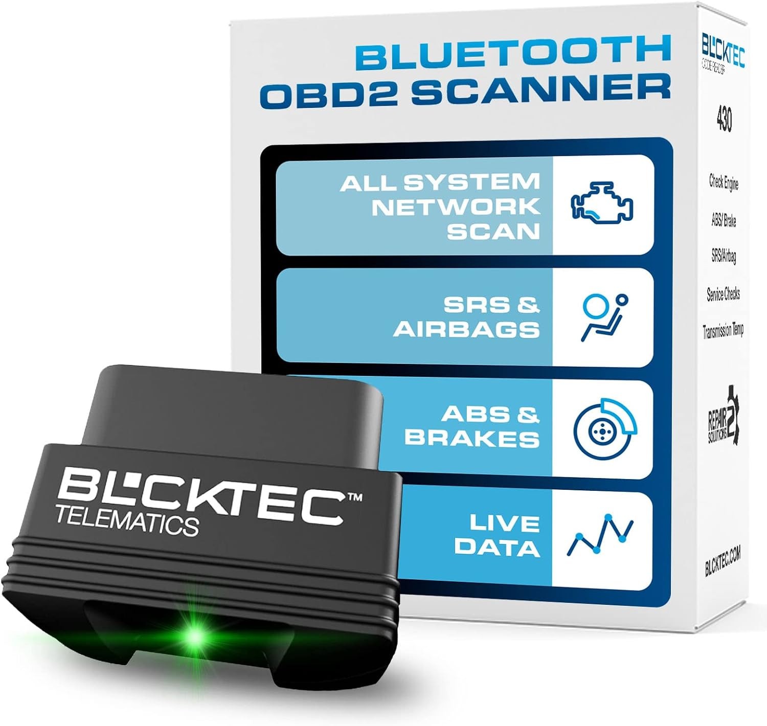 BLCKTEC 430 Bluetooth OBD2 Scanner iOS Android No Subscription ABS SRS