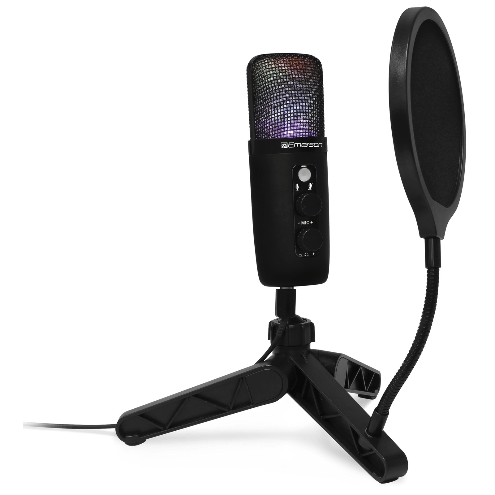 Emerson LED-Enhanced USB Streaming Microphone for Gaming and Podcasts