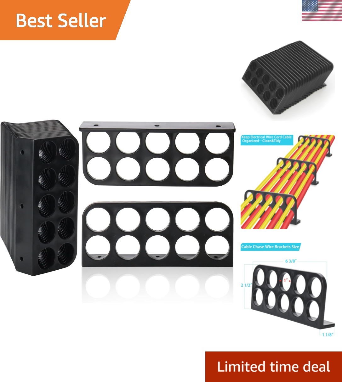 Space-Saving Cable Support Wire Bracket Holder, 20-Pack with Smooth Edges