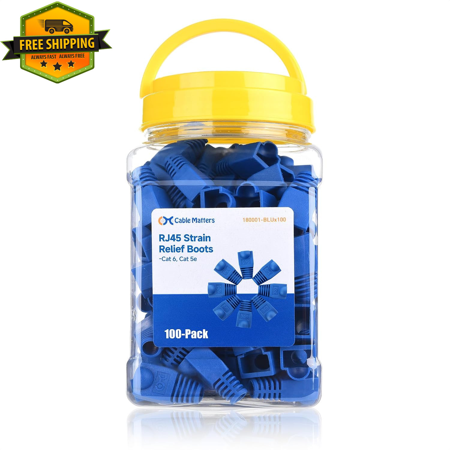 Cable Matters 100-Pack Cat6 Cat5e RJ45 Strain Relief Boot Blue Genuine Set