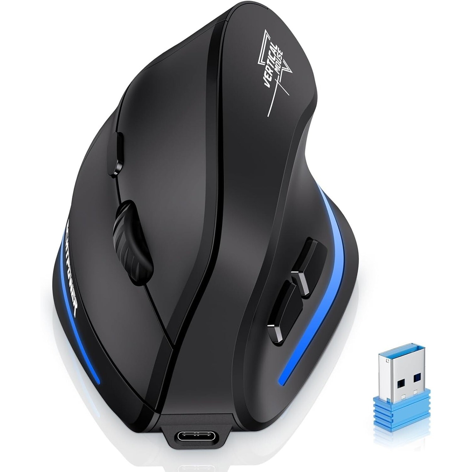 Vertical Ergonomic Wireless Right Handed Mouse, Wrist Relief, LED, Rechargeable