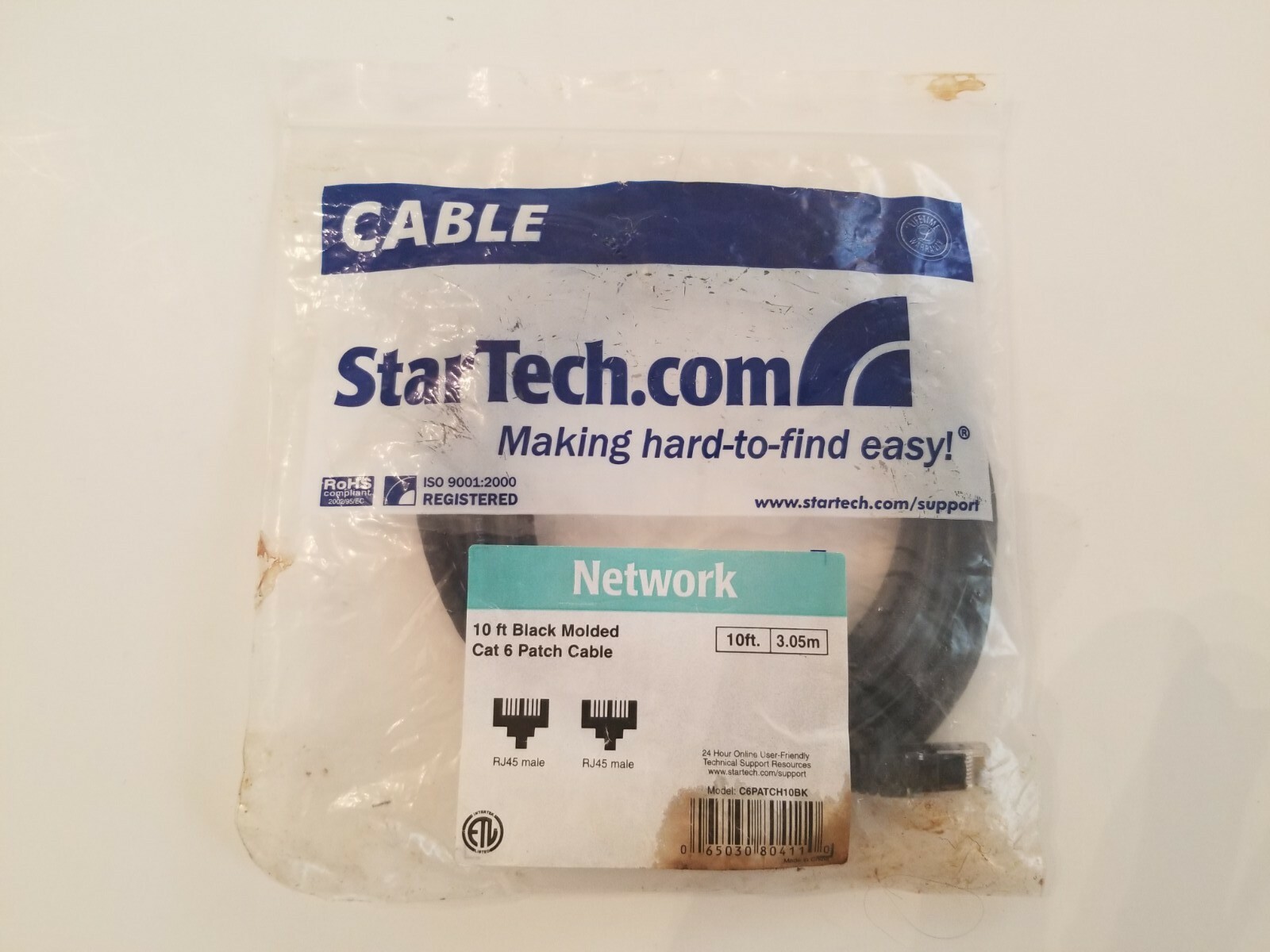 StarTech.com C6PATCH10BK 10ft 3.05 meter Cat 6 Patch Cable BLACK MOLDED RJ45 UTP