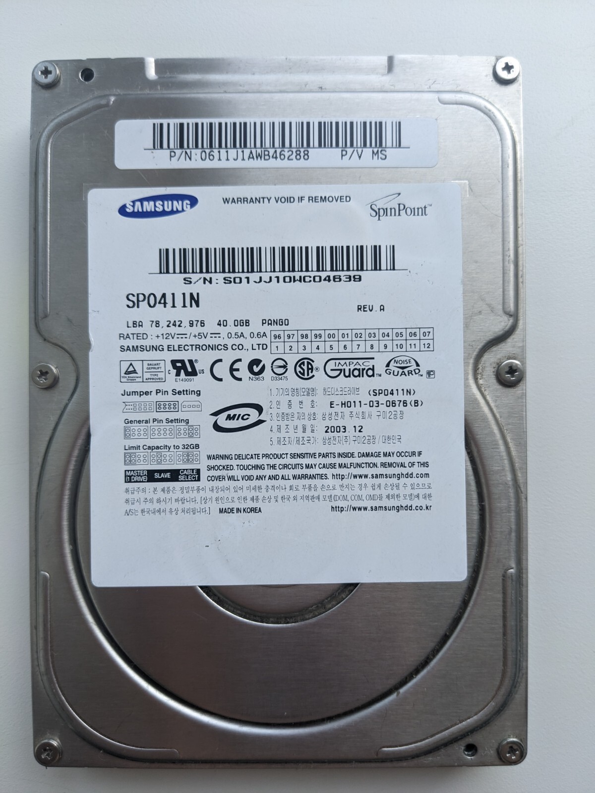 Samsung SP0411N 40Gb IDE 3.5 HDD Hard Drive