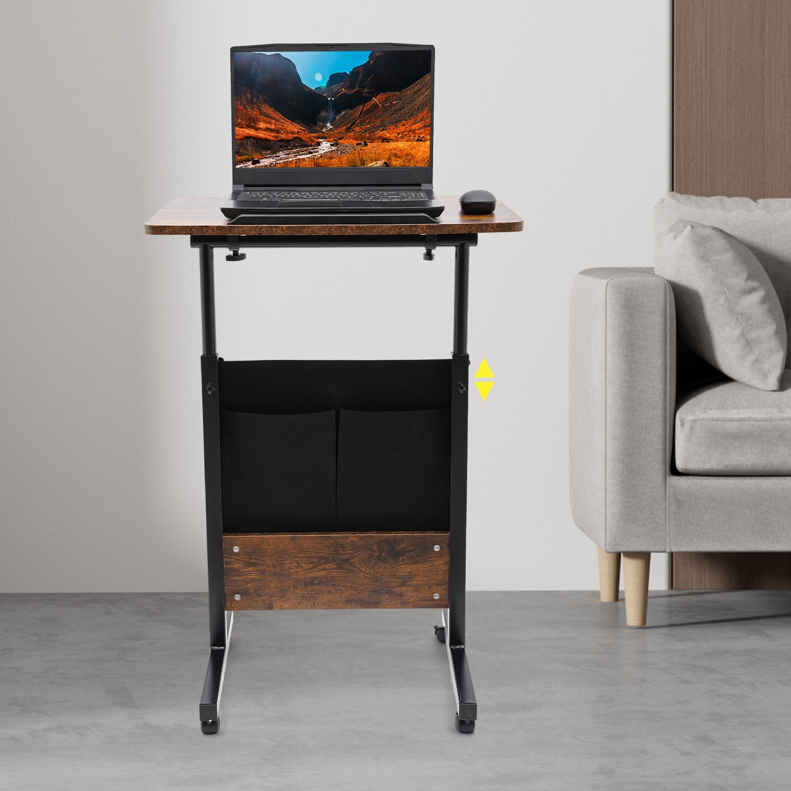 Rolling Laptop Desk Adjustable Height Computer Table Stand with Storage