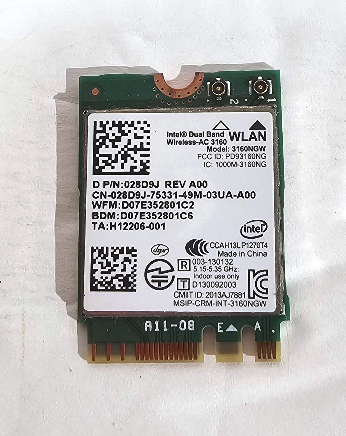 Genuine Intel Dual Band Wireless-AC 3160 3160NGW Bluetooth WiFi Card A6