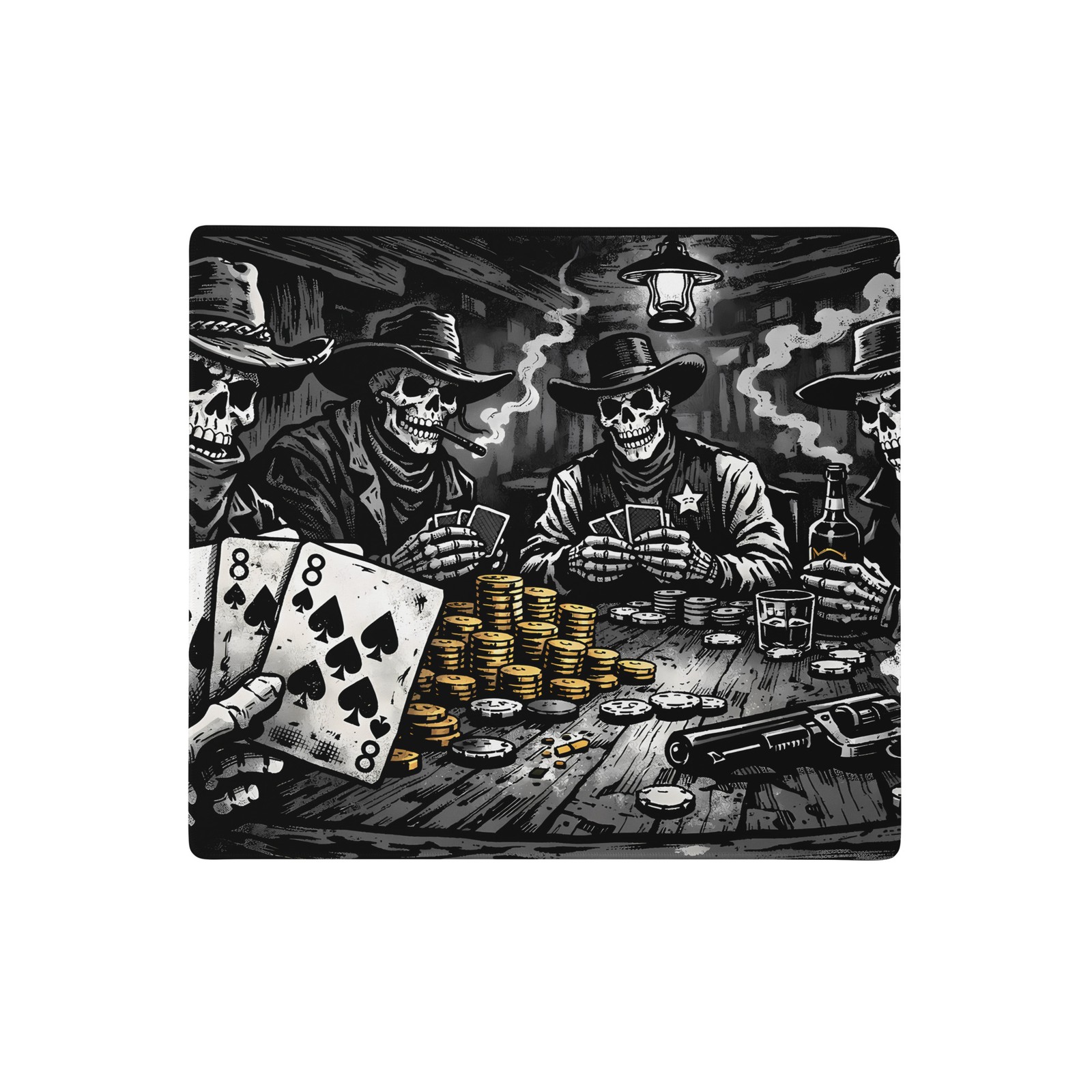 Skeleton Outlaws Poker Dead Mans Hand Gaming Mouse Pad Desk Mat Noir Art