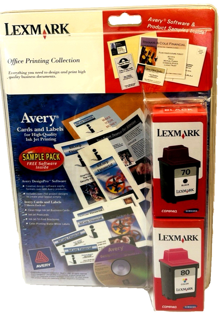 Lexmark 70/80 Ink Cartridges Avery Design Pro Software SE 4.0 Card / Labels Pack