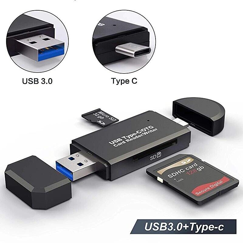 3 in 1 USB 3.0 Type C OTG Adapter Dongle USB-Micro USB-C USB-A Card Reader SD/TF