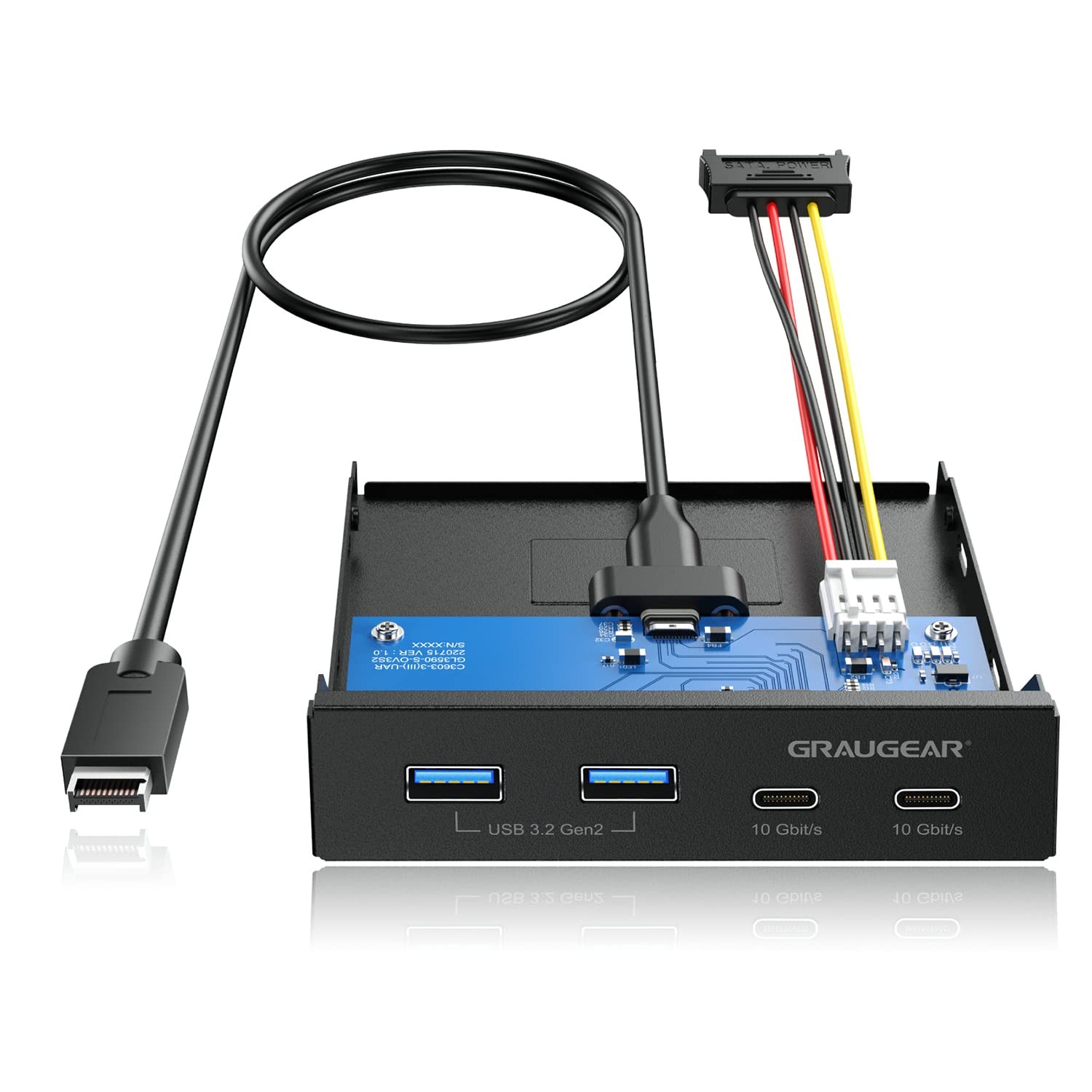 GRAUGEAR 3.5 Inch Front Panel Hub, 4 Ports Internal Metal USB 3,5 Zoll, Black