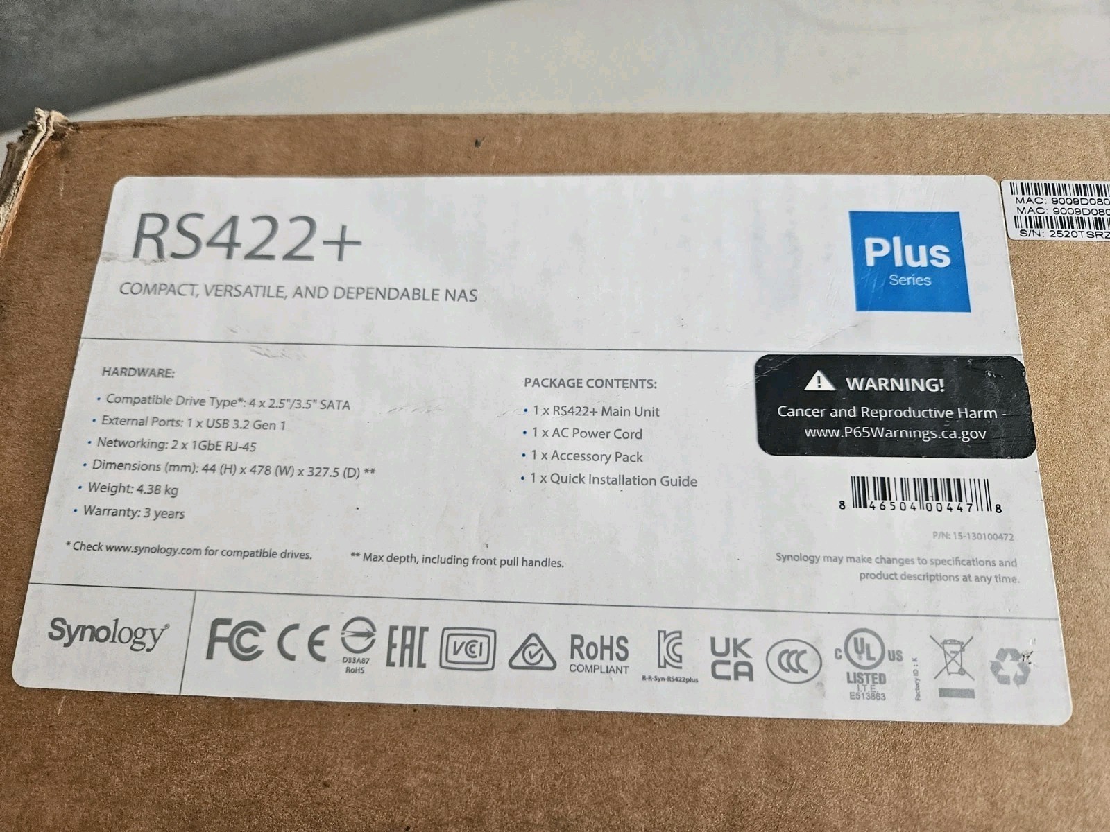 Synology RackStation RS422+ 4-Bay NAS Enclosure (Diskless)