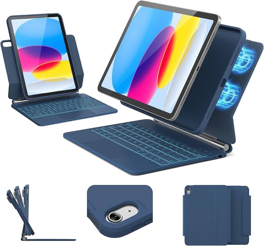 ZYNTHRALIX Blue Detachable Backlit Trackpad Keyboard Case iPad 10th/11th