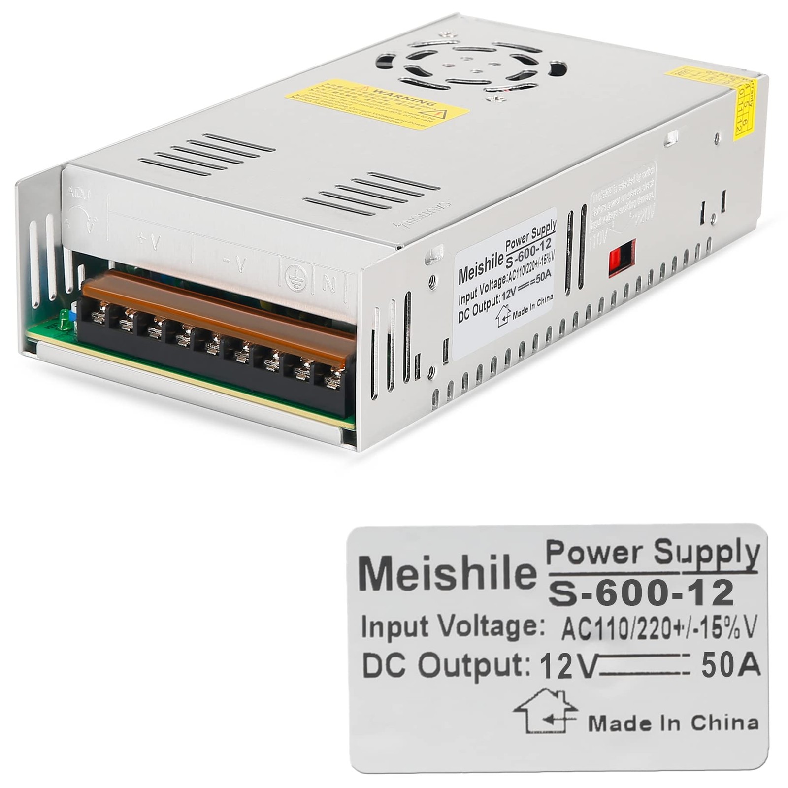 12V 50A 600W DC Power Supply Adapter for LED Lights, Motors, and Pumps