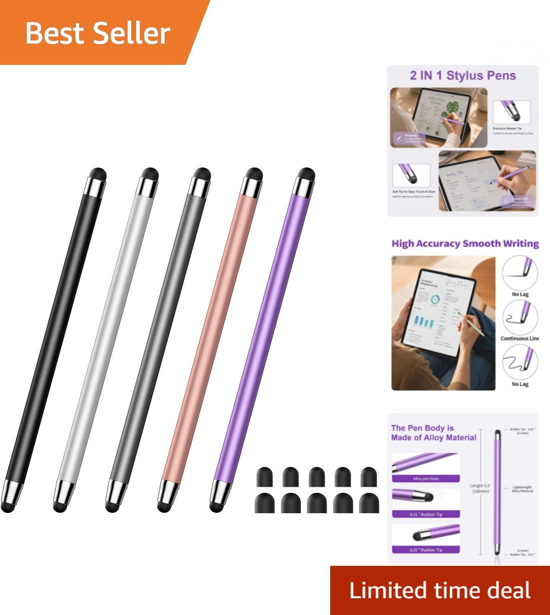 5PCS Dual Rubber Tip Stylus Pens for Touchscreens - Universal Compatibility
