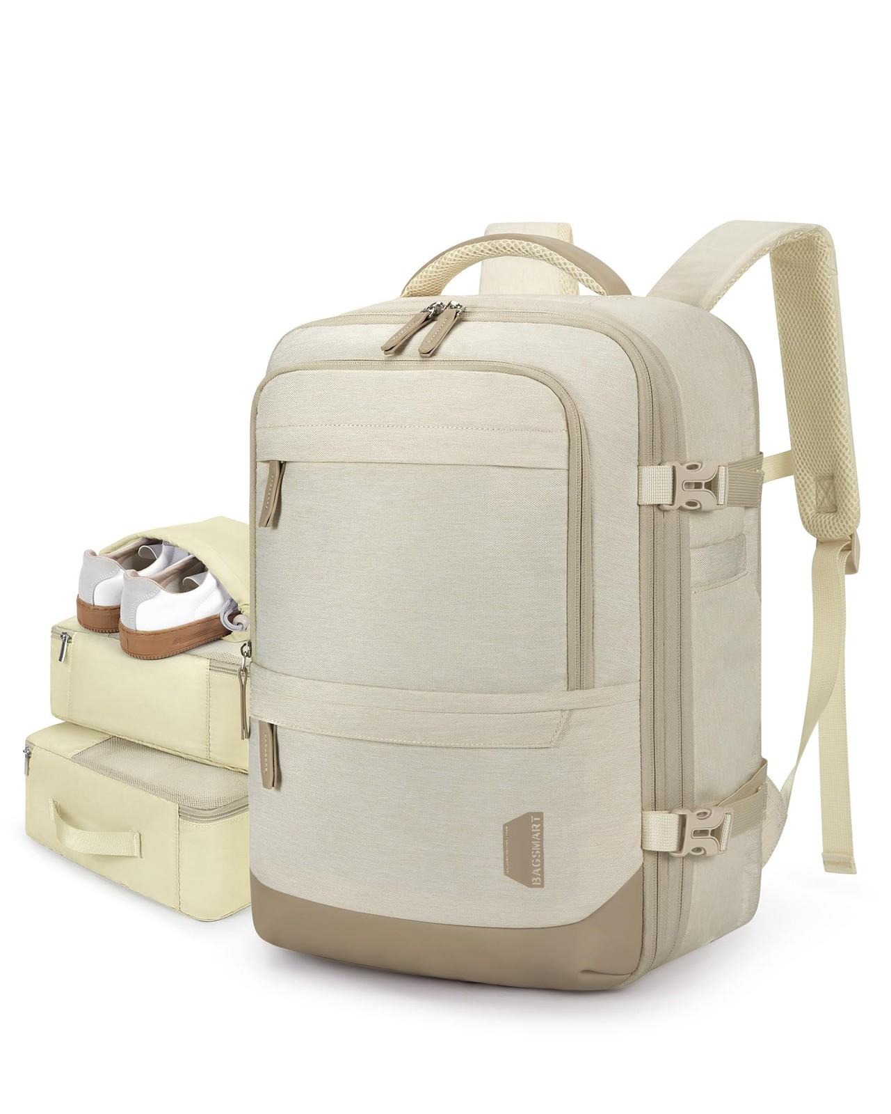 BAGSMART Compression Travel Backpack, 37L Expandable X-Large, Warm Beige