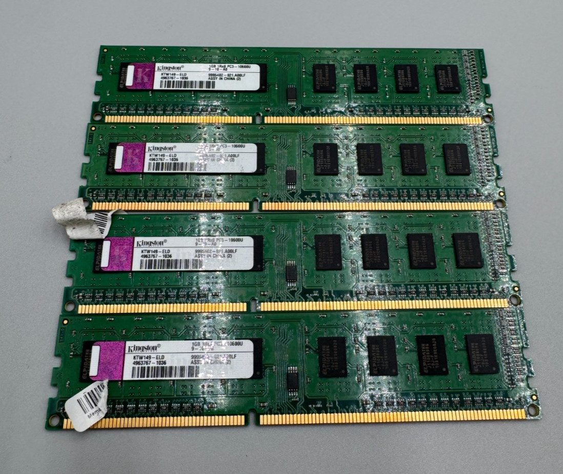 Lot Of 4 Kingston 1GB Each 4x1GB=4GB PC3 DDR3 1333MHz Desktop RAM Memory B