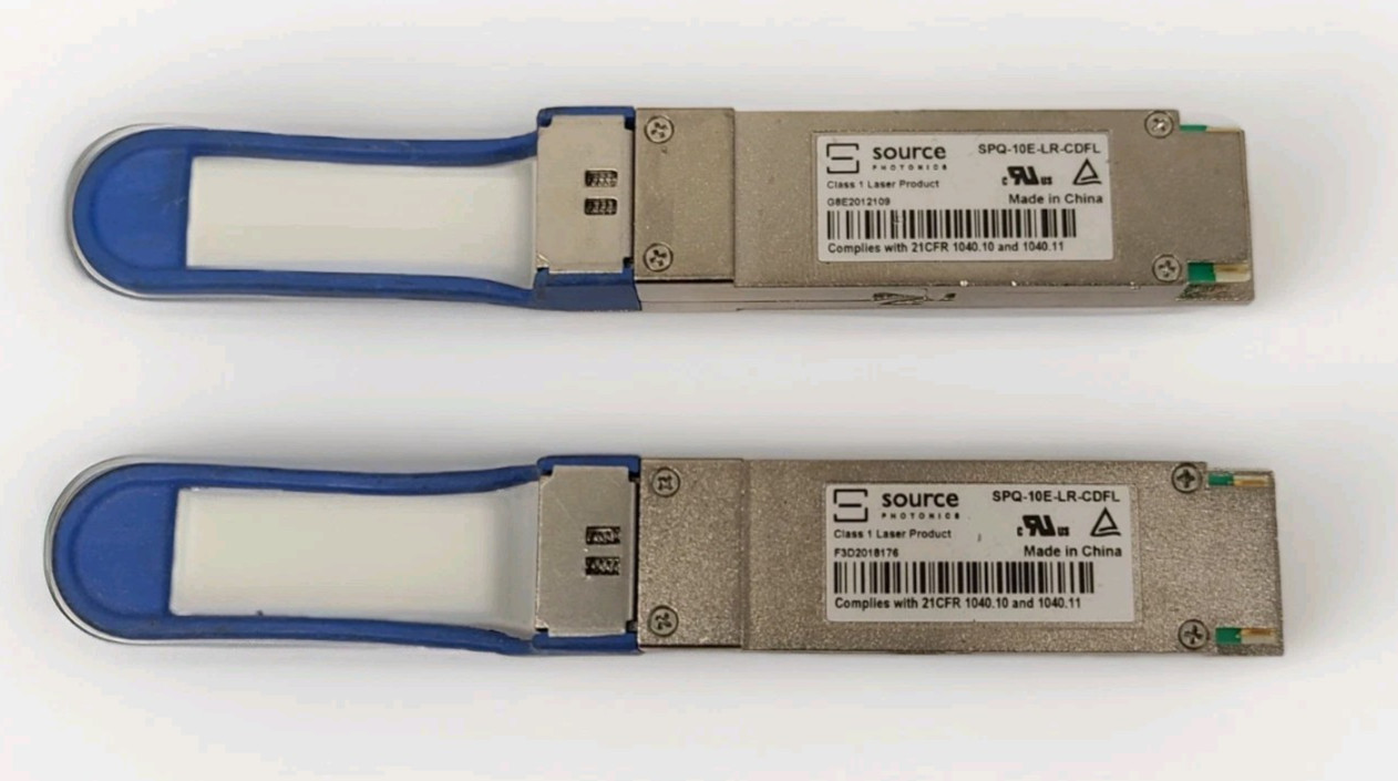 (2) Source Photonics SPQ-10E-LR-CDFL 40GBASE-LR4 QSFP+ 2km SMF LC Transceiver