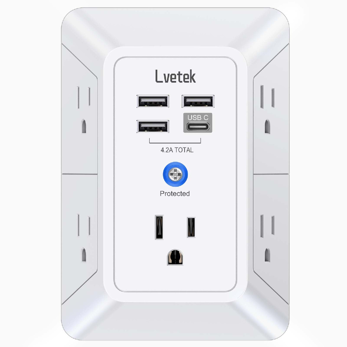 Lvetek 5 Outlet Extender Multi Plug Wall Outlets 4 Usb Charging Ports 1 Usb C