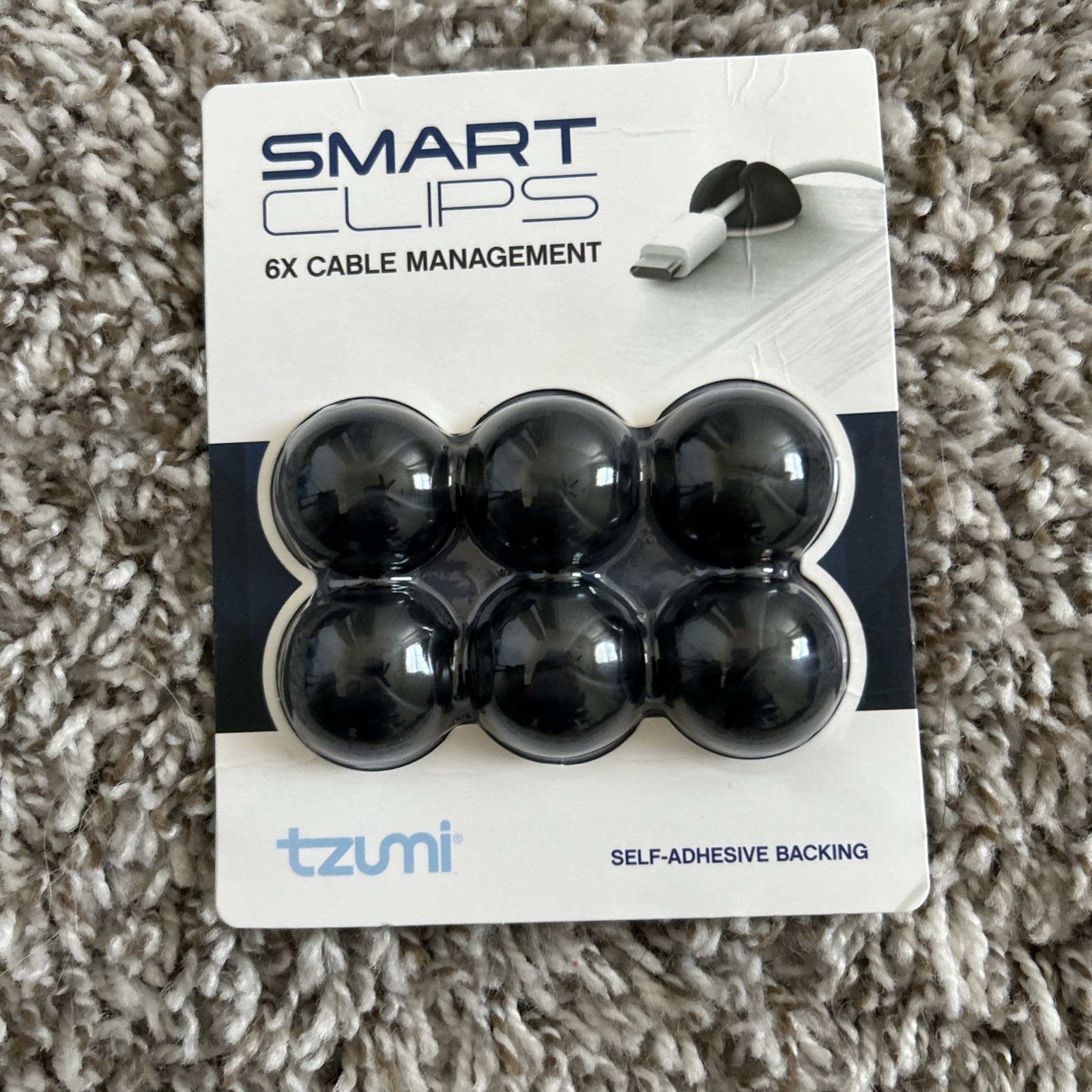 TZUMI Smart Clips Cable Management 6-Pack Self-Adhesive Back Cord Organizers