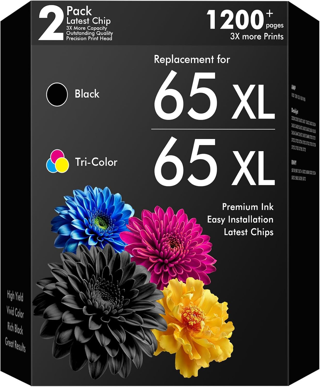 65XL 65 Ink Cartridges Black/Color Combo Pack Replaced for HP Ink 65 5055