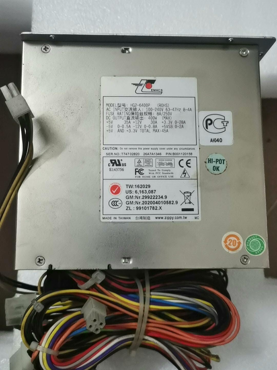 Zippy Emacs HG2-6400P rohs  400W server power supply  Tested
