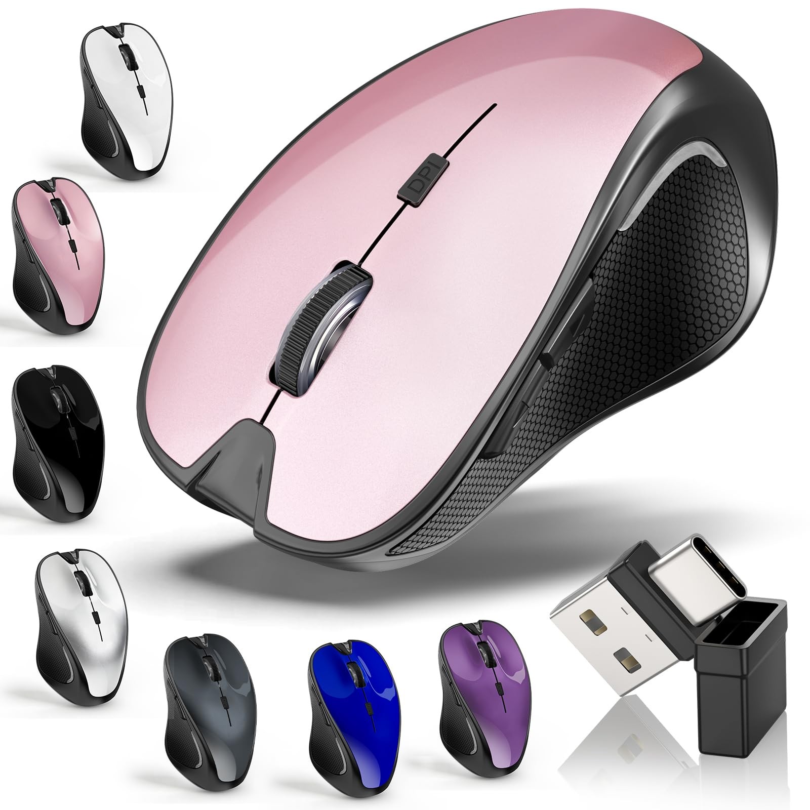 Kovess Wireless Bluetooth Mouse Rose Gold Dual Mode 2.4GHz USB-C for MacBook