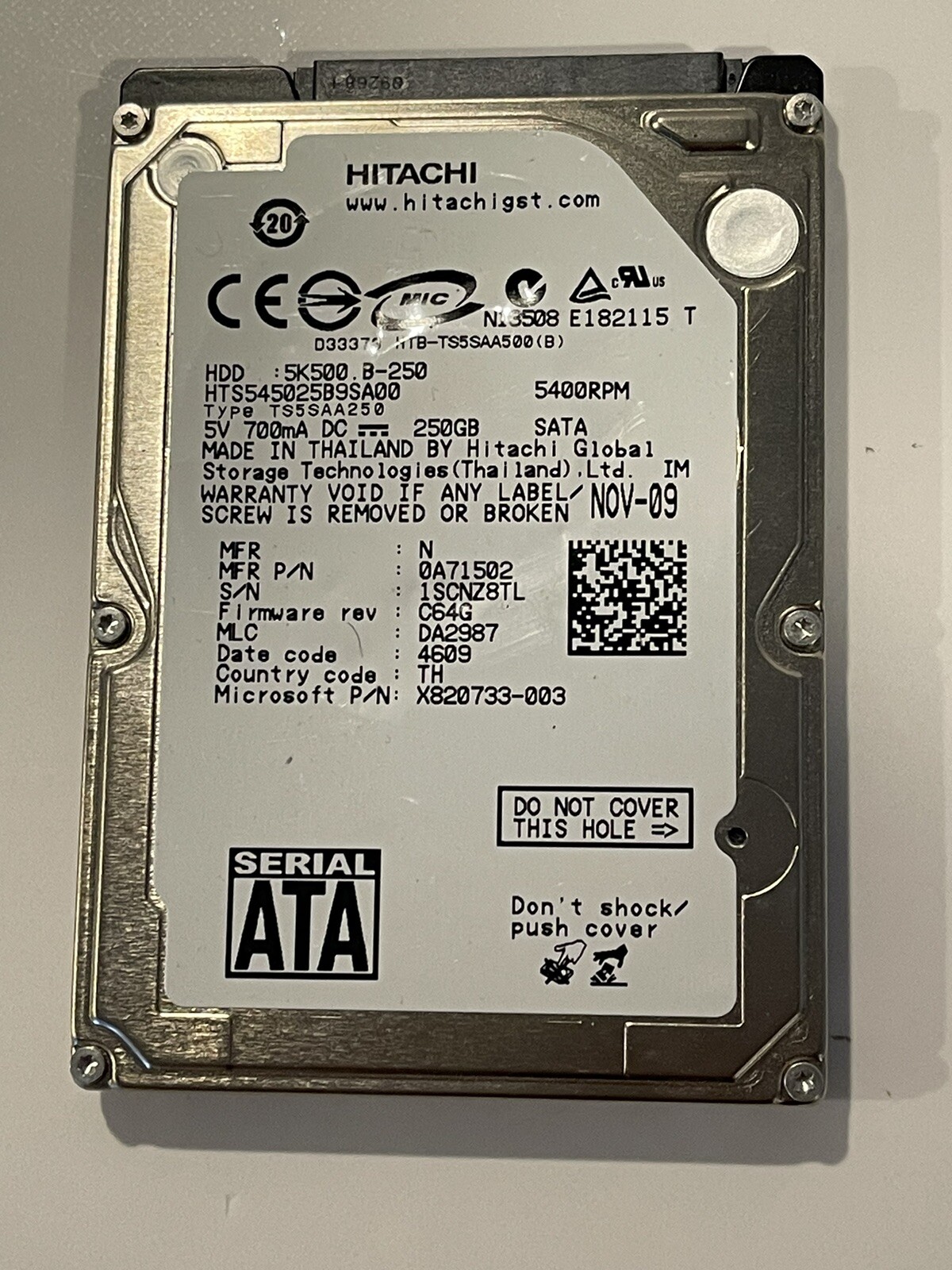 Hitachi HTS545025B9SA00 250 GB,Internal,5400 RPM,2.5" Hard Drive