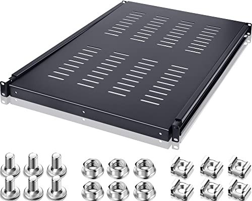  1U Adjustable Rack Mount Shelf Vented Server Rack Drawer 175 lbs 27.5 to 38 Inc