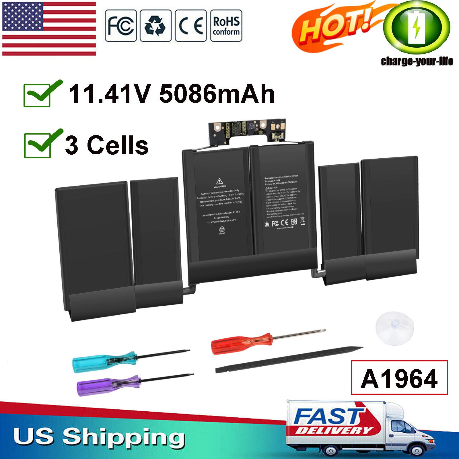 ✅A1964 A2251 Battery for Apple Macbook Pro 13 inch A1989 2018 2019, A2251 2020