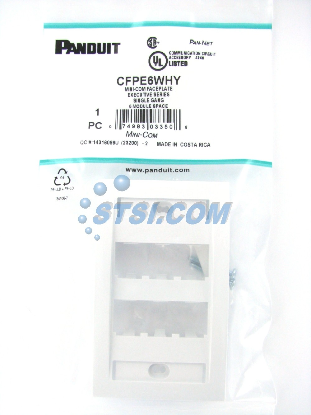 Panduit CFPE6WHY 6-Port Mini-Com Faceplate, Executive Series, White ~STSI