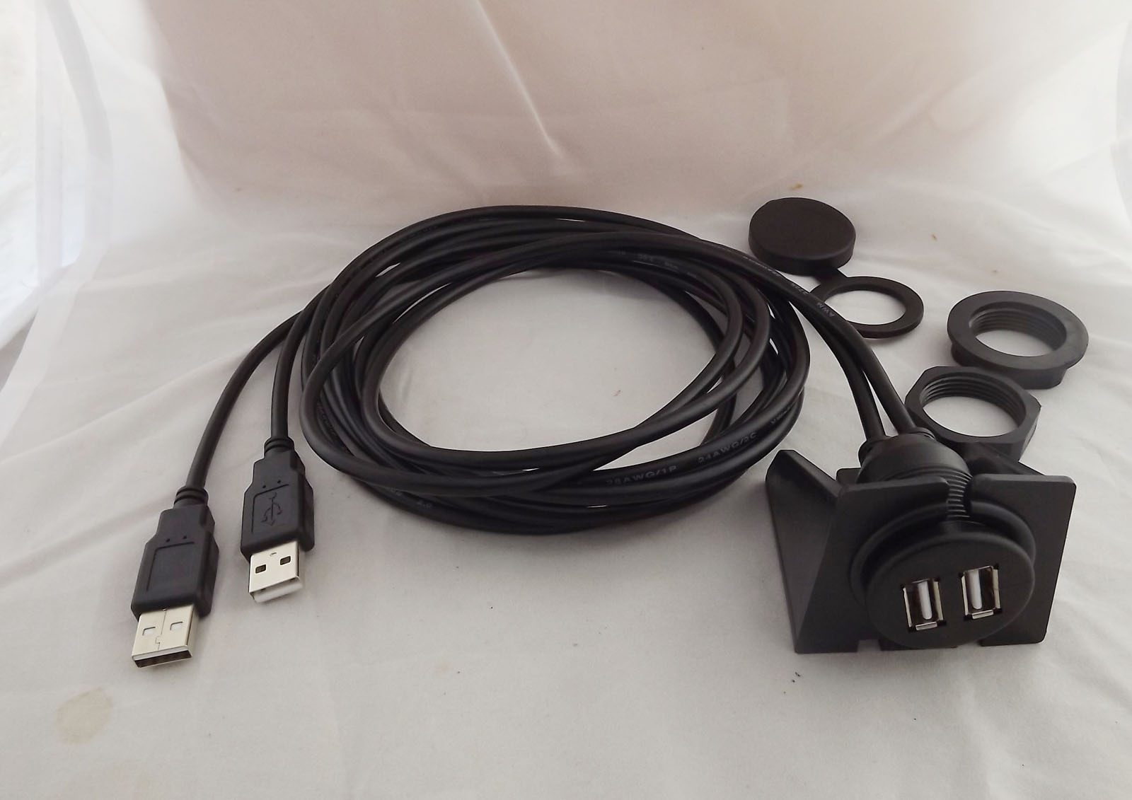 1x Car Dashboard Flush Mount Dual USB 2.0 A Male To 2x Female Extension Cable 2m