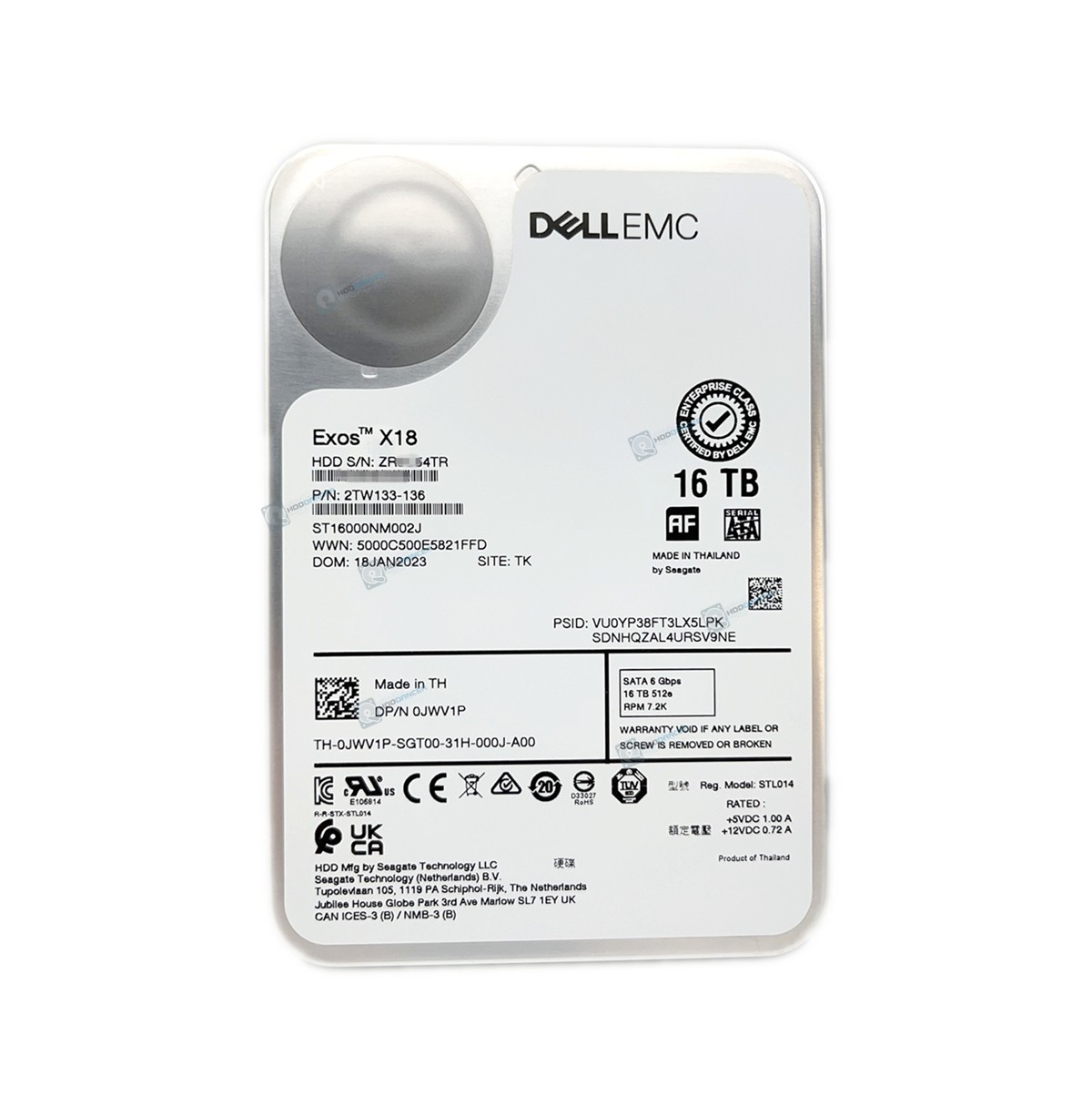 0JWV1P Dell Exos X16 ST16000NM002J 16TB 3.5'' 512e SATA 7.2K 6Gbps Hard Drive