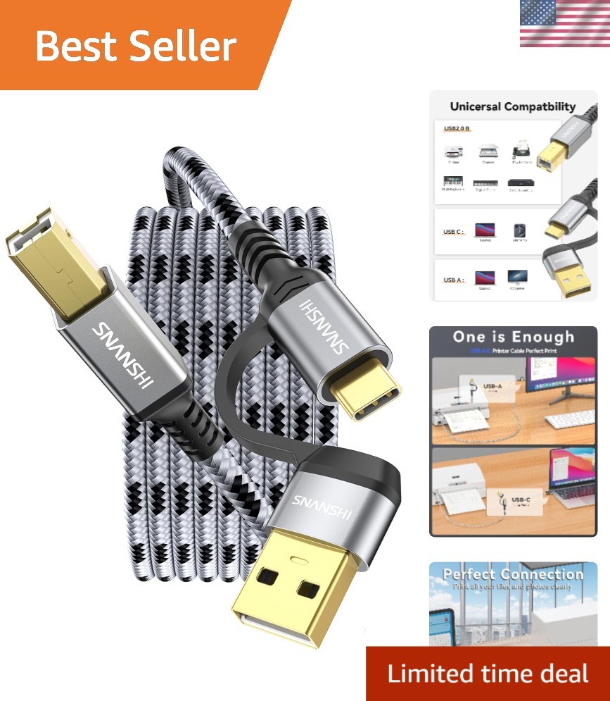 Versatile 20FT USB B to USB C Cable: Connect Printers, Scanners & MIDI Gear