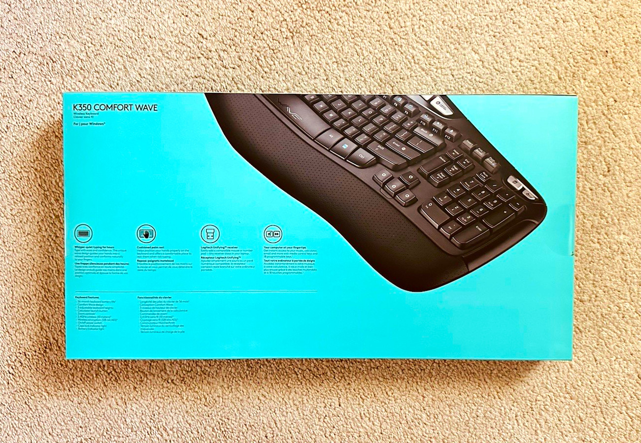 Logitech K350 Comfort Wave Ergonomic Wireless Keyboard, Black, EN QWERTY