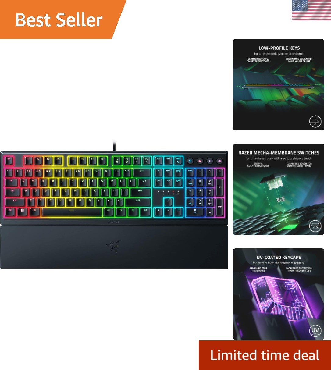 Ornata V3 Gaming Keyboard: Low Profile Keys - Mecha Membrane Switches - UV Co...