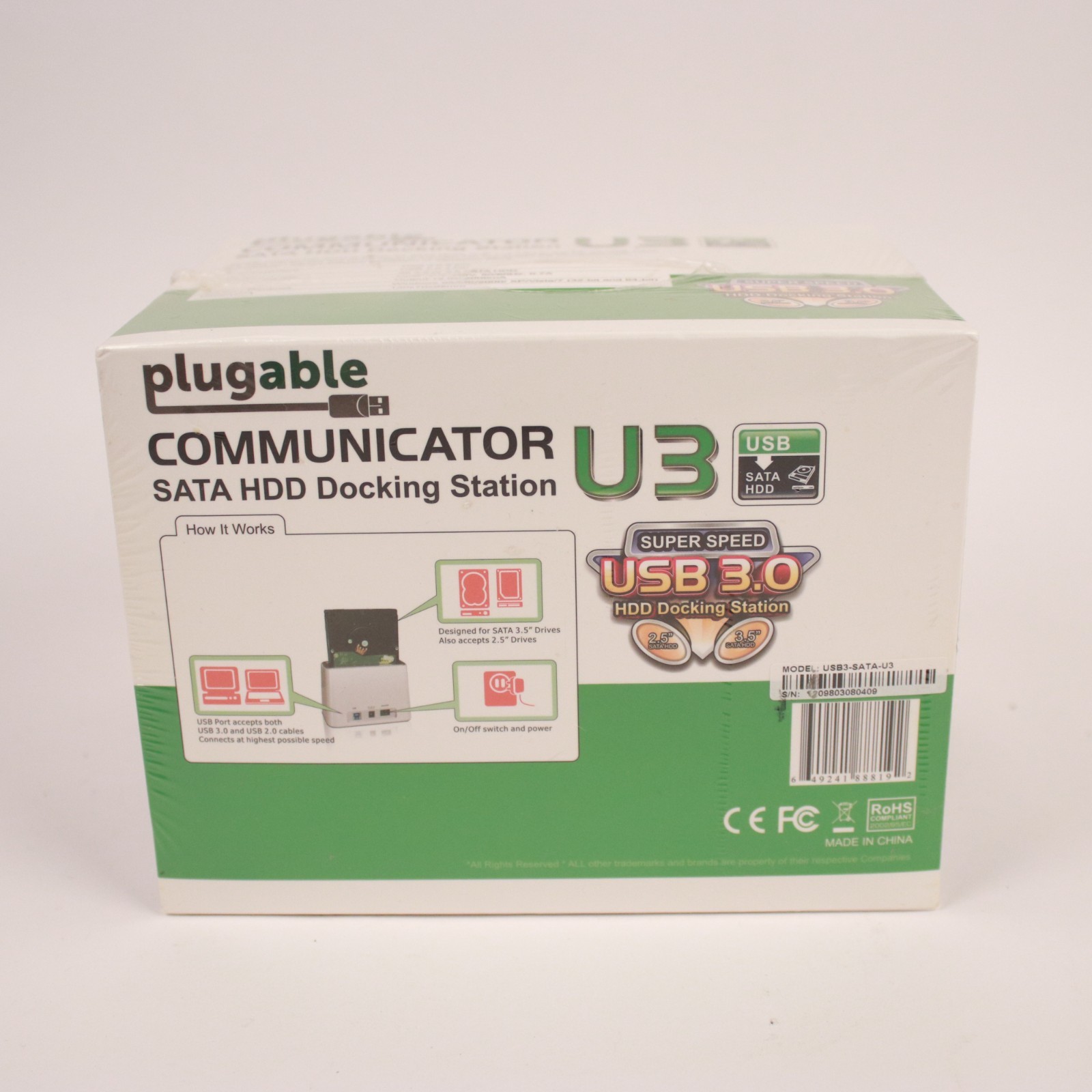 PLUGABLE COMMUNICATOR~U3~SATA HDD DOCKING STATION~ SUPER SPEED USB 3.0~NEW IN BX
