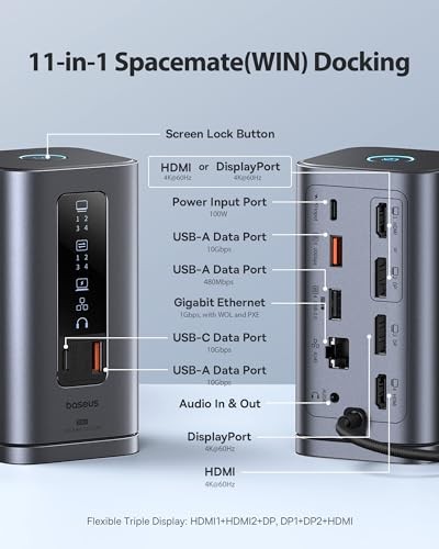 BASEUS DOCKING STATION, SPACEMATE(WIN) 11 IN 1, TRIPLE DISPLAY, 4K -  SPACE GRAY