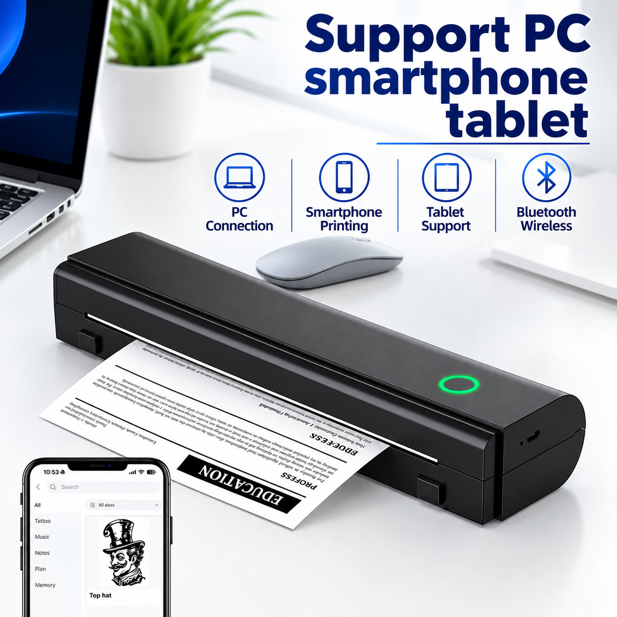 Portable Wireless Thermal Printer A4 Letter 8.5x11 Inkless Mobile Printer Paper 