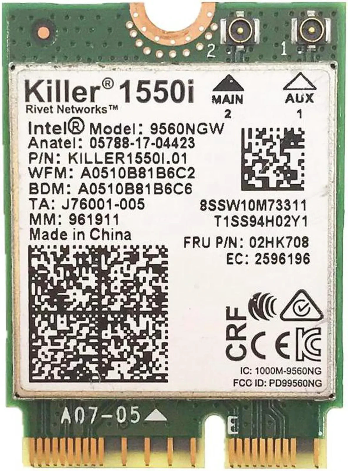 Killer Wireless AC 1550 Module Bluetooth 5.0 WLAN m.2 2230/ NGFF Card Adapte USA