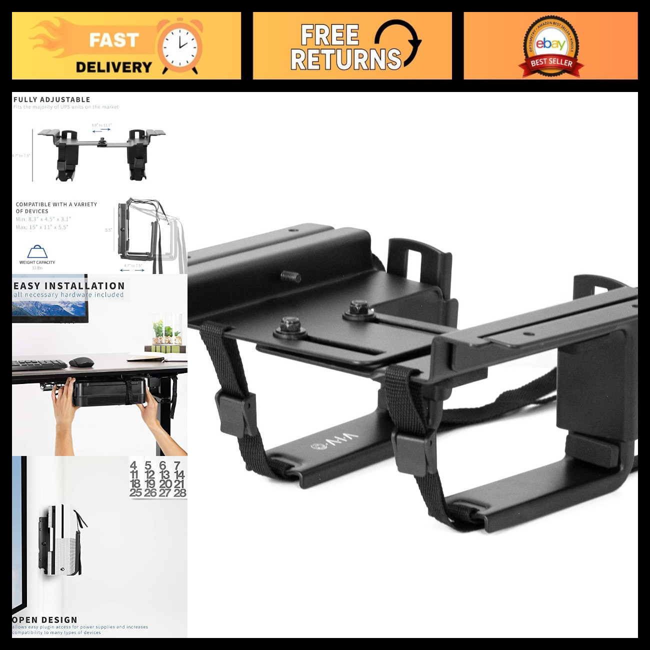 Under Desk & Wall Mount for Mini PC, PlayStation 5, VIVO UPS Compatible