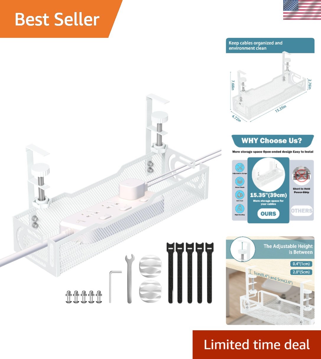 Space-Saving Wire Organizer Box – Under Desk Cable Management with Ventilation
