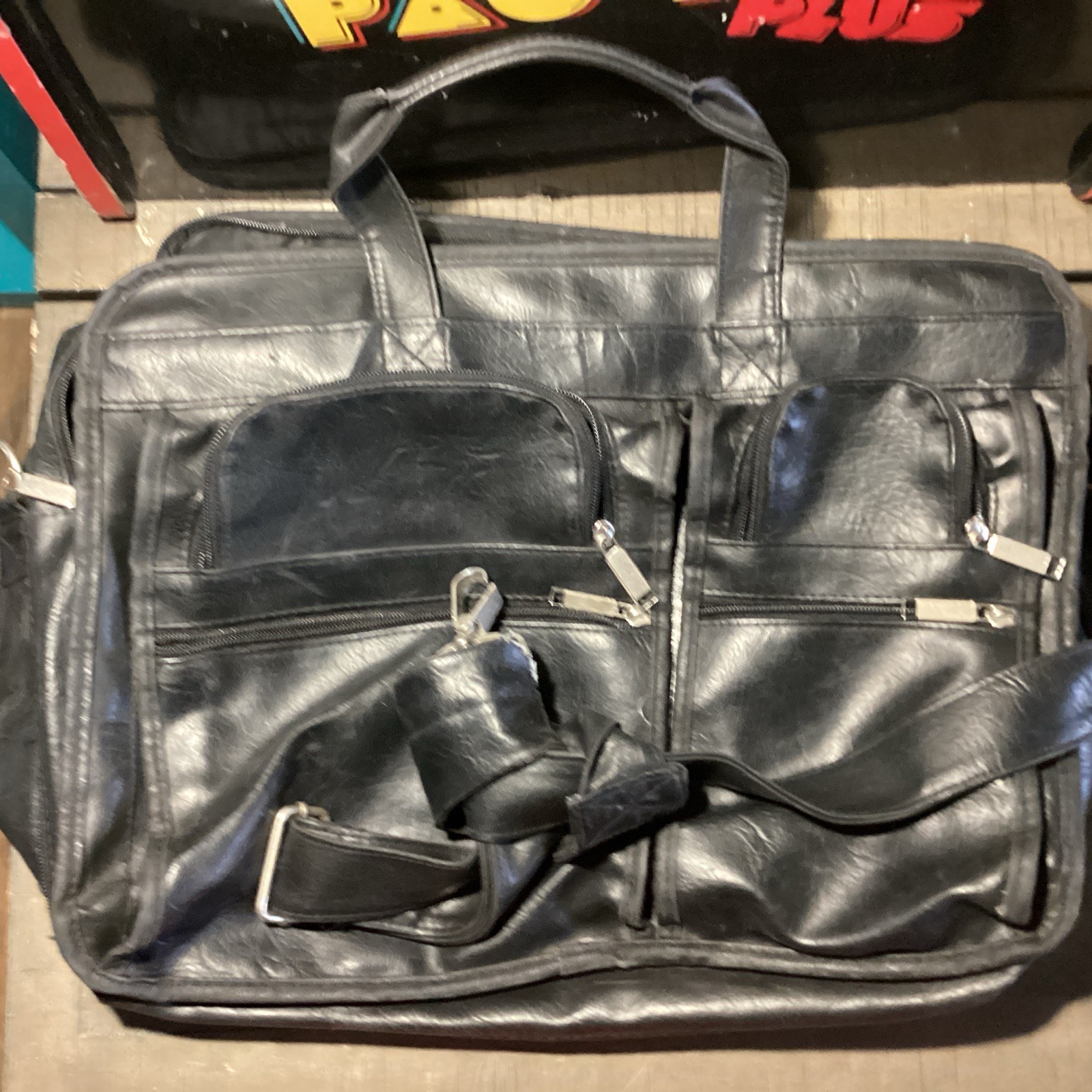 Black Leather Briefcase Laptop Messenger Bag Business Office Travel 16 inch