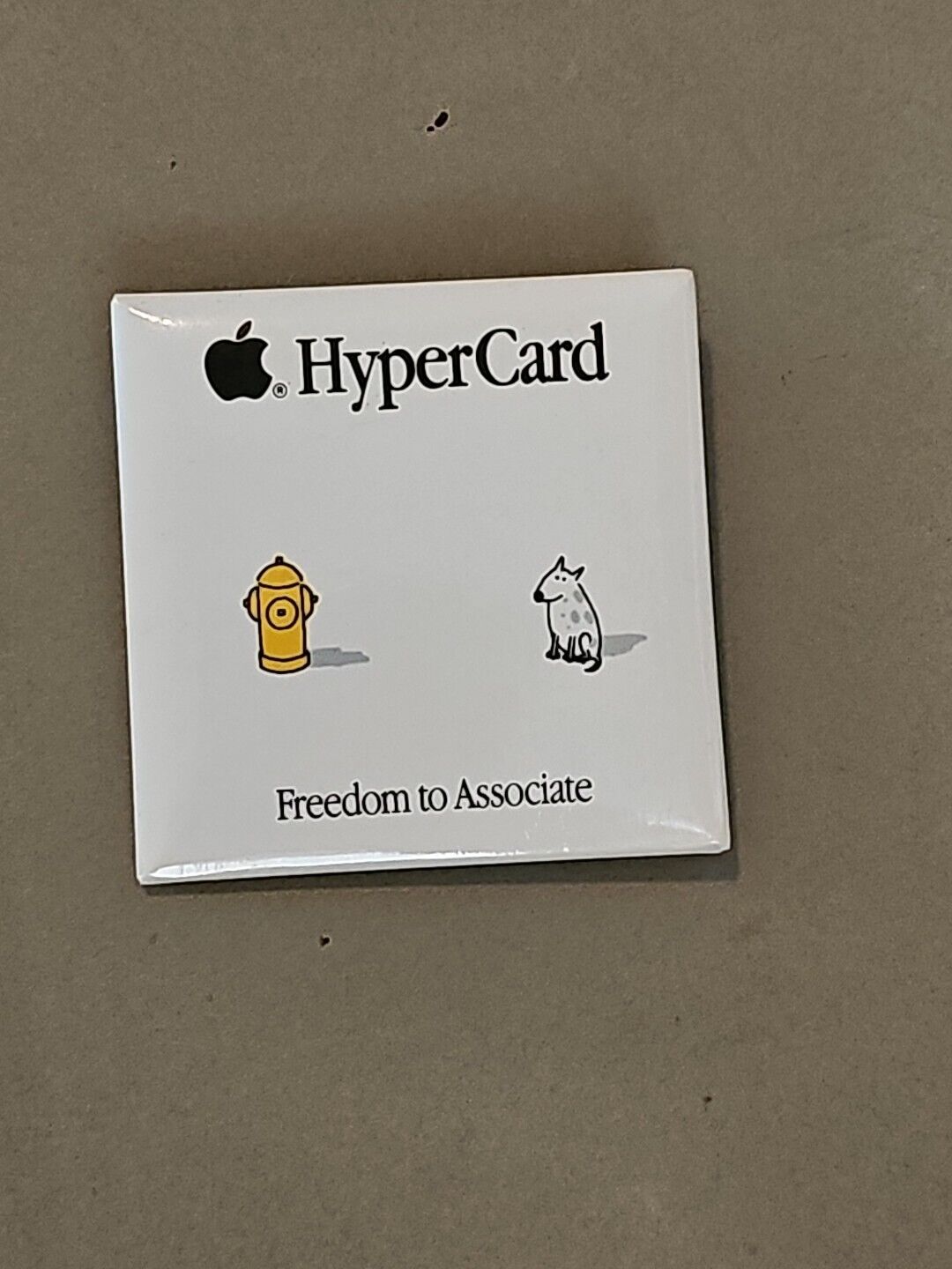 Vintage 1987 Apple Computer Employee Pin Back Button, Hypercard Dog & Hydrant 