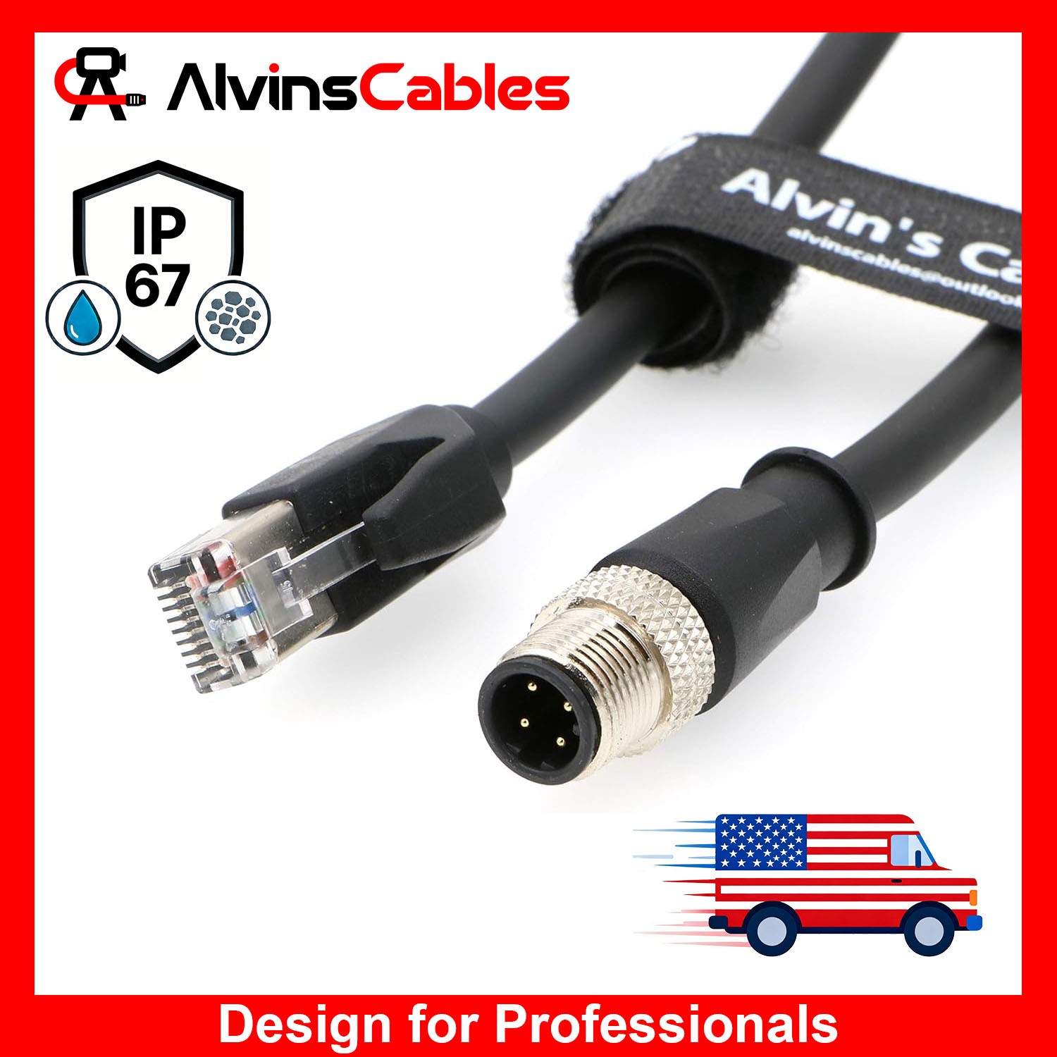 M12 4 Pin D-Coded to RJ45 Shielded Ethernet Cable Network Cord 24AWG SFTP 1m