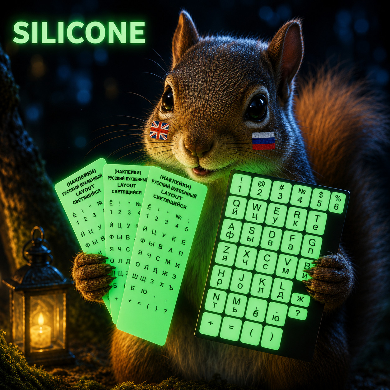 Russian-English glowing fluorescent keyboard stickers very high quality silicon