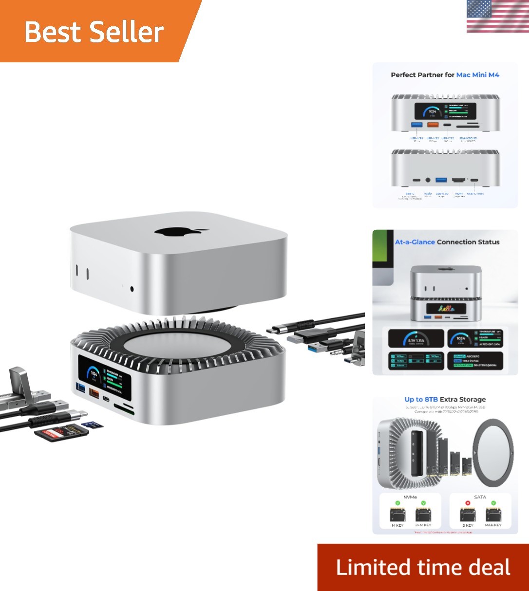 2024 Mac mini M4 Dock - 8TB SSD Enclosure, 4K60Hz HDMI for Ultimate Performance
