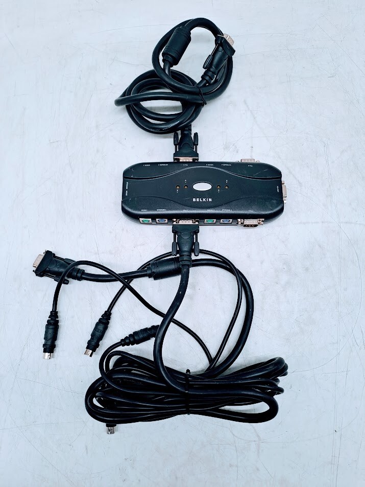 Belkin 4 Port KVM Switch F1DJ104P-B AC Adapter W/Cables